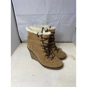 MICHAEL KORS CHESTNUT SUEDE WEDGE ANKLE BOOTS EOMEN SIZE 7M